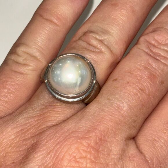 925 Sterling silver & South Sea Pearl chunky ring statement cocktail Sz 8 11.7g - Picture 6 of 7
